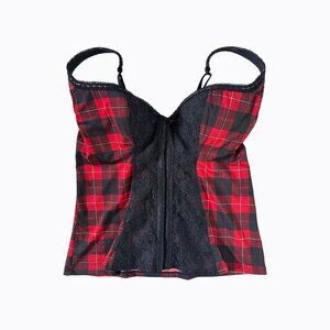 Vintage Torrid Corset Bustier Top SzS/M Red Plaid Tartan BlackLingerie Y2K Goth